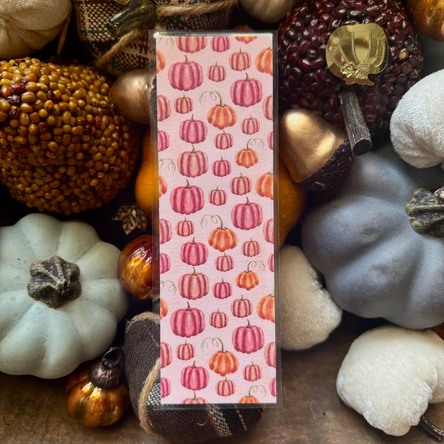 Pink pastel pumpkin fall laminated bookmark with or without tassel available