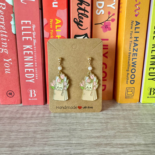 Spring Bunny gold beaded dangle earring| Nickel Free| Sturdy handmade Unique earrings|