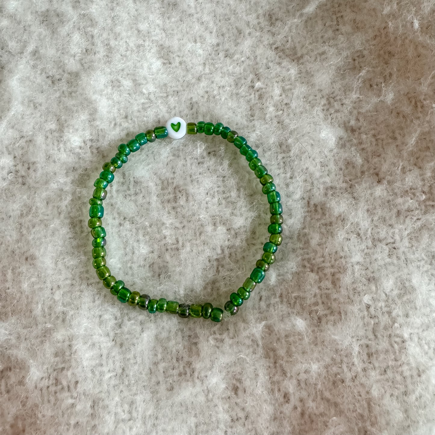 Green, Mint, & Light Blue Heart Friendship Bracelet| iridescent creamy seed bead sturdy & stretchy| handmade spring summer gift|