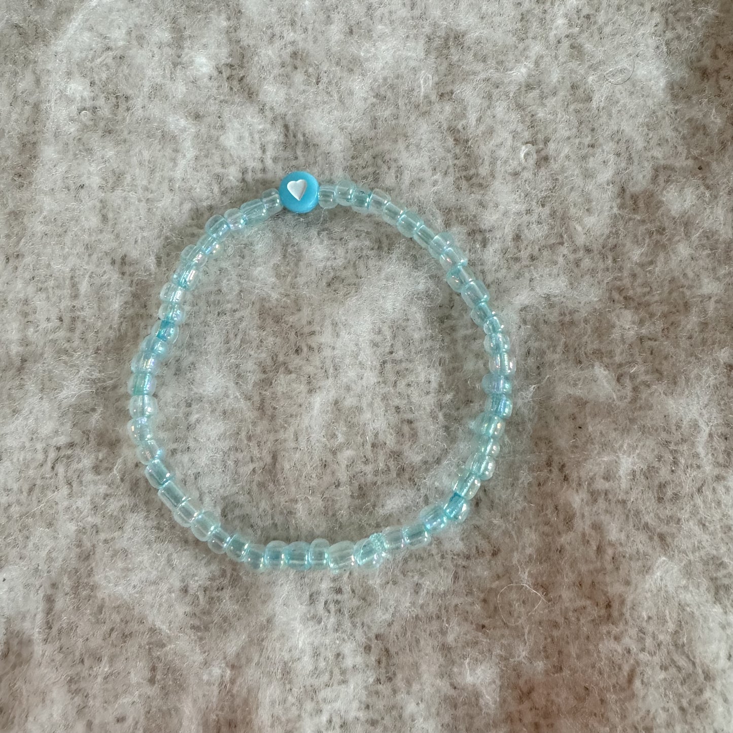 Green, Mint, & Light Blue Heart Friendship Bracelet| iridescent creamy seed bead sturdy & stretchy| handmade spring summer gift|