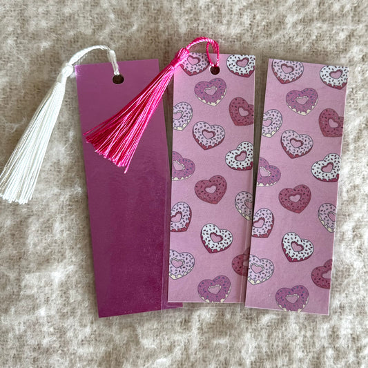 Pink heart donuts with sprinkles| Valentine’s Day bookmarks| with or without tassel| handmade laminated