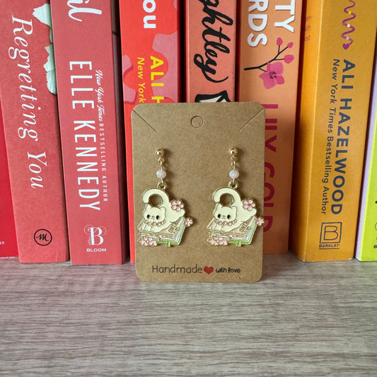 Spring Kitten Book Lover golden dangle earrings| nickel free|