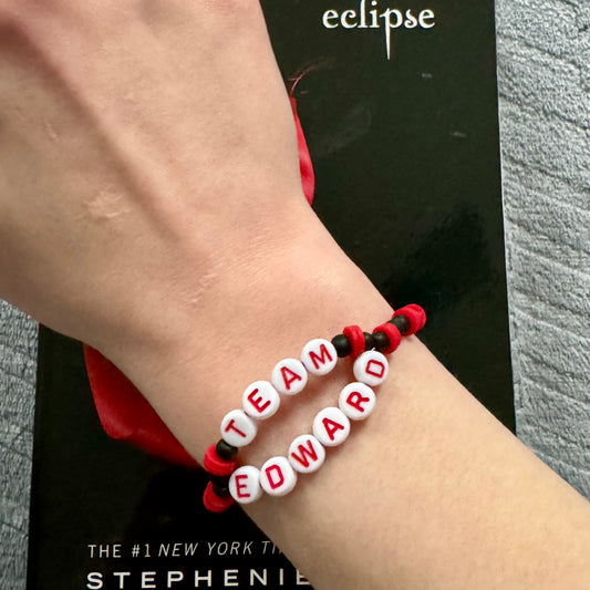 Team Edward Double Bracelet| NEW DESIGN| black & red vampire & werewolf romance sturdy bracelet| YA series gift for him or her